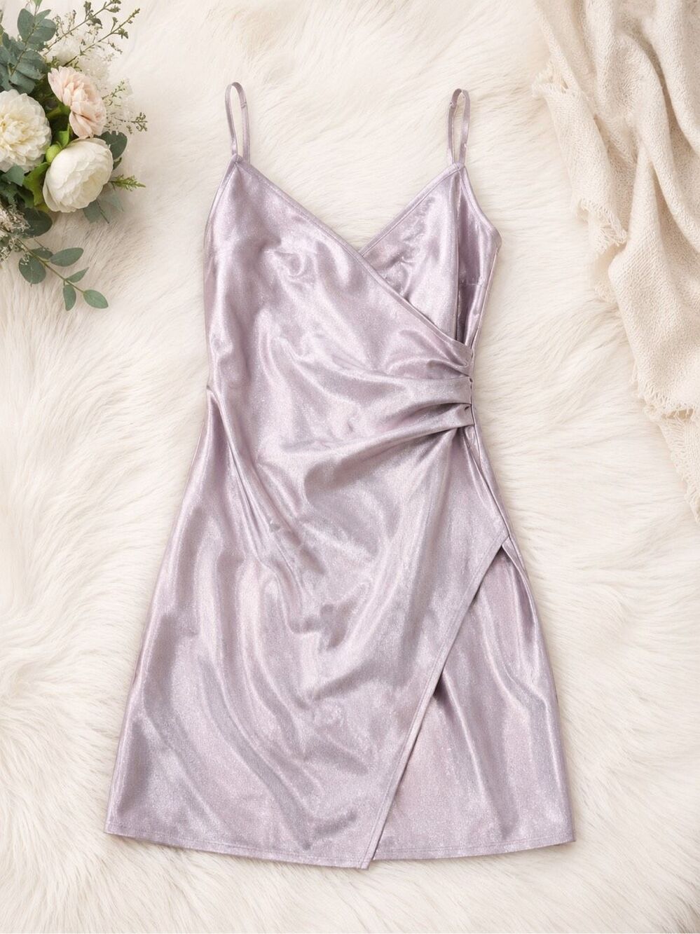 Emerald Sundae Pink Shimmer Satin Wrap Mini Dress Size Medium